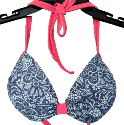 Nuevo con etiquetas Bikini Aqua Couture Traje de baño Top Mujer 8 Gris Coral Paisley Acolchado Floral Foto 1 de 4
