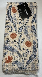 TAHARI HOME KITCHEN TOWELS (3) SHELLS BLUE BROWN WAFFLE 20 X 28 100% COTTON NWT - Picture 1 of 3