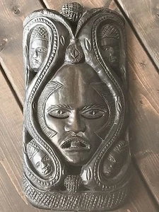  Handmade African  Wooden Tribal Mask Wall Hanging Home Decor Dark \Brown - Picture 1 of 9