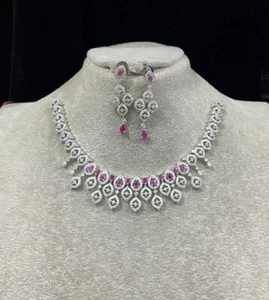 Indisch Bollywood Braut Versilbert Cz Halskette Set Hochzeits Damen JL17 - Bild 1 von 4