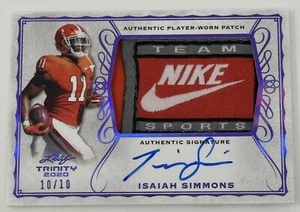 Isaiah Simmons 2020 Leaf Trinity RPA Rookie Nike Laundry Tag Patch Auto SP 10/10 - Picture 1 of 2