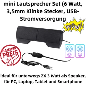 P01CM Mini USB Lautsprecher 6W Tragbar Hochleistungs-PC Lautsprecher, 3,5mm Klin - Bild 1 von 10