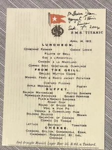 TITANIC SURVIVOR MILLVINA DEAN Hand Signed Autographed Luncheon Menu W/COA - Picture 1 of 2