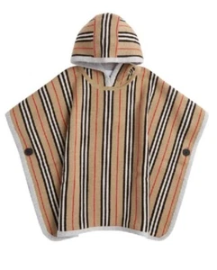 BURBERRY Kids Reversible Icon Stripe Merino Wool Hooded Poncho Size L - Picture 1 of 10
