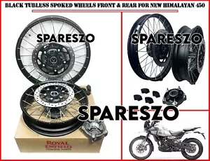 BLACK TUBELESS SPOKED WHEELS FRONT & REAR FIT FOR ROYAL ENFIELD HIMALAYAN 450 - Picture 1 of 20