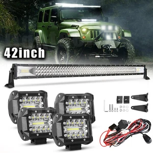42INCH LED Light Bar + 4X 4" Pods Combo Kit Offroad For Jeep Wrangler JK TJ CJ - Picture 1 of 21