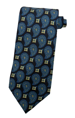 Corbata Coach REPP 100% Seda Diseñador Hecha en Italia Azul Dorado Marrón Geométrica Usada en Excelente Condición Foto 1 de 4