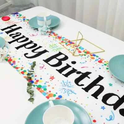 1pc 13"X72" Colorful Happy Birthday Table Runner, Birthday Party Decor - Image 1 of 4