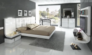 ESF Granada 6 Piece White Gloss Finish King Size Bedroom Set Made in Spain - Picture 1 of 9