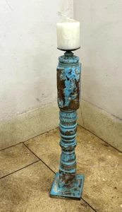 Antique Wooden Paga Leg Candle Holder Stand Original Old Hand Carved - Picture 1 of 11