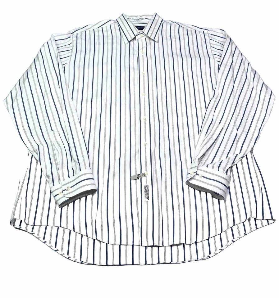 复古 Austin Reed 衬衫男式白色蓝色条纹纽扣棉 XL 码 17 34/35 — 第 1/4 张图片