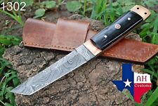 HAND FORGED DAMASCUS STEEL TANTO POINT HUNTING KNIFE & HORN HANDLE AH-1302