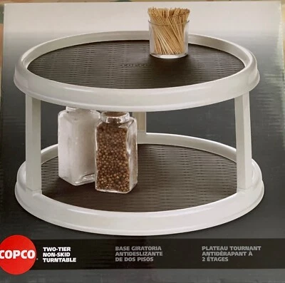 Copco Non-Skid 2-Tier Lazy Susan Turntable, 12-Inch, Gray/White New In Box - Image 1 of 3