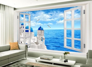 3D Santorini Fenster 47 Tapete Wandgemälde Tapete Tapeten Bild Familie DE Summer - Picture 1 of 6