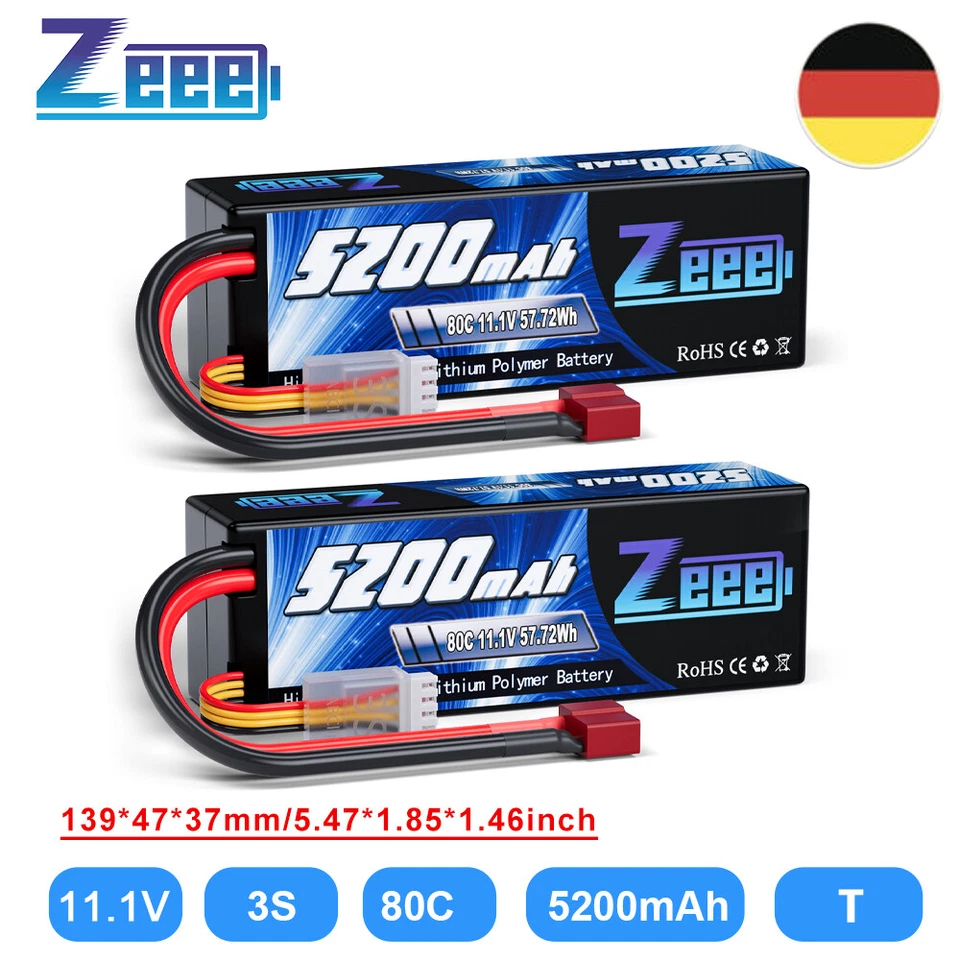 2X Zeee 3S Lipo Akku Batteries T 11,1V 5200mAh 80C Hardcase für RC Auto Boat - Bild 1 von 4