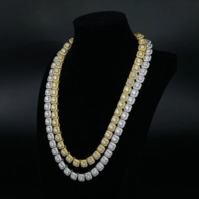 Collar pulsera tenis halo moissanita 11 mm D VVS1 plata esterlina 925 hip hop Foto 1 de 4