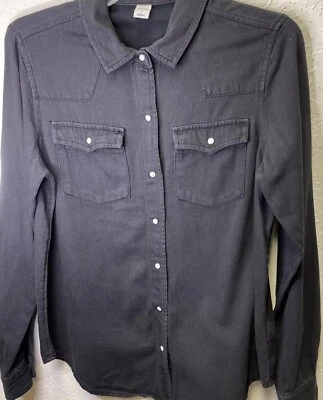 Old Navy Denim Shirt Women’s Size Small Black Western Style Pearl Snap Top - Image 1 of 4