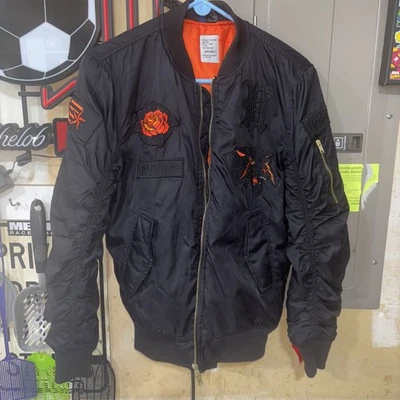 Chaqueta Bomber Dividida H&M Y2K Negra Org Transparente Tigre Bordada Manga Larga XS Foto 1 de 4