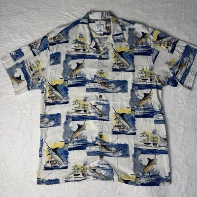 Рубашка на пуговицах AFTCO Guy Harvey Bluewater Wear Large короткий рукав рыбалка AOP - Изображение 1 из 4