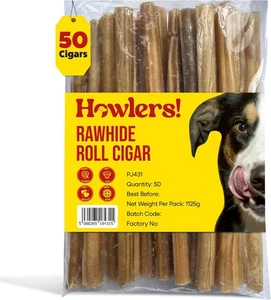 50 x Howlers Natural Rawhide Cigar Sticks Dog Chews Treats Dental Hygiene 5"  - Picture 1 of 7