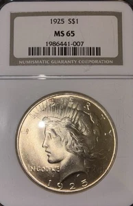 1925 PEACE SILVER DOLLAR NGC MS65 06BI25 - Picture 1 of 7
