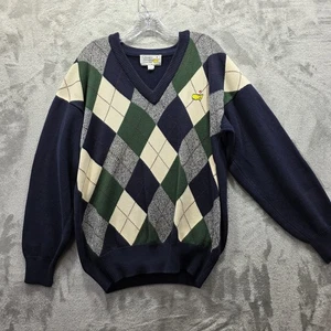 Vintage Augusta National Masters Sweater Mens Medium Argyle V-Neck Slazenger 90s - Picture 1 of 8