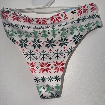 SO Smooth  Thong  Panty Sz: L  Snowflakes ❄️ Junior Women 88% Nylon-12% Spandex - Image 1 of 4