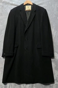 Vintage Hart Shaffner & Marx Trench Overcoat 48 Black 100% Cashmere Singlebreast - Photo 1/12