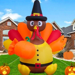 6 Fuß Thanksgiving aufblasbare Truthahn Dekor mit hohem Hut & buntem Schwanz, gebaut... - Bild 1 von 7