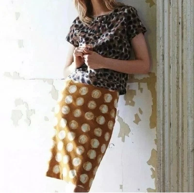 MAEVE Anthropologie Corded Dots Pencil Skirt 0 Mustard Gold Circles Lined Foto 1 de 4