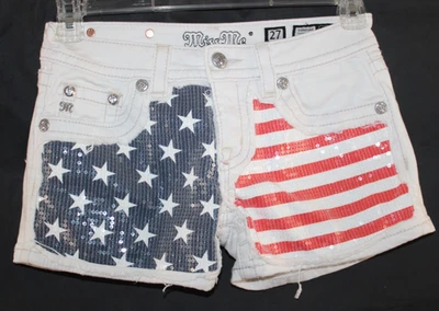 Miss Me Womens 27 White Distressed USA Flag Patriotic Denim Jean Short Shorts - Image 1 of 4