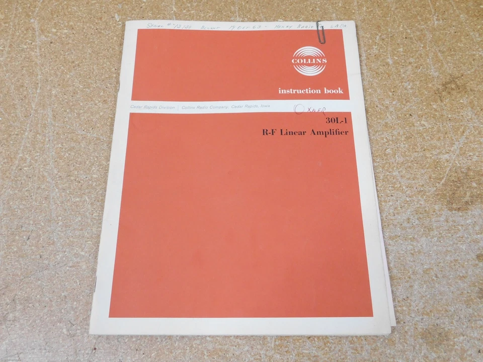 Collins 30L-1 RF Linear Amplifier 523-0122000-005311 + Schematics (original) - Image 1 of 1