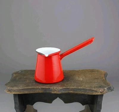 Vintage enamelware milk pan red Enamel Cooking cup Turkish coffee pot w. spout - Image 1 of 4