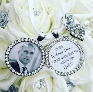Dad Bouquet memorial photo charm - Wedding bouquet - Diamante bouquet charm