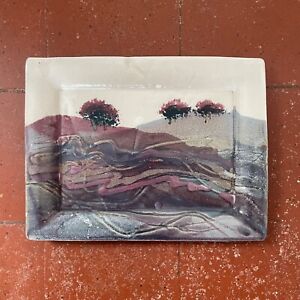 Syl Macro Ceramics decorative slipware dish plate pottery landscape scene retro