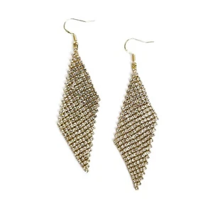 Diamond Shaped Sterling Silver Gold Rhombus Sparkling Shinny Drop Earring - Picture 1 of 4