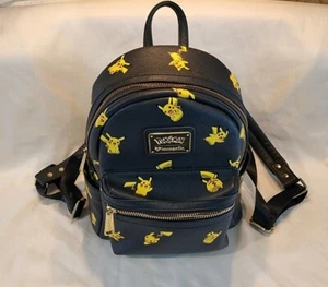 SUPER RARE  LOUNGEFLY POKEMON HTF NAVY BLUE ALL OVER PIKACHU PRINT MINI BACKPACK - Picture 1 of 6