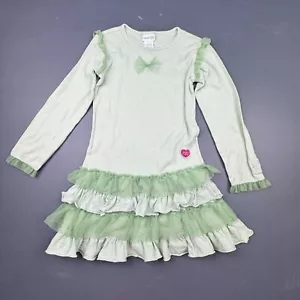 Naartjie Ruffle Dress Girls 7 Green Long Sleeve Bow Tulle Party Playwear Casual - Picture 1 of 8