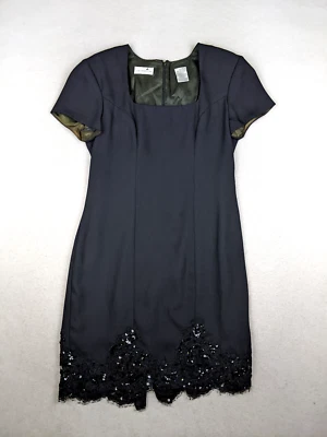 Винтажное женское платье Liz Claiborne размер 8 черное с коротким рукавом оболочка кружевная отделка - Изображение 1 из 4