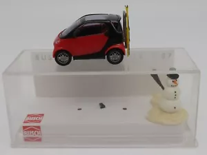 Rare Busch Ho 1/87 Smart City Coupe Red +2 Skis + Snowman #48918 Box - Picture 1 of 10