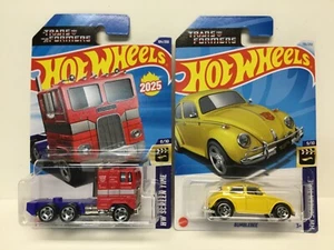 HOT WHEELS TRANSFORMERS BUMBLEBEE 186/250 & OPTIMUS PRIME 104/250 HW SCREEN TIME - Picture 1 of 16