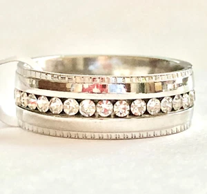 Stainless Steel Cubic Zirconia Band Ring Silver Tone Mens Women Size 11 Eternity - Picture 1 of 7