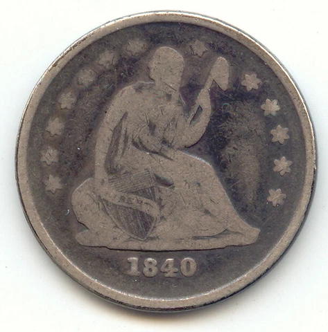 1840-O Seated Liberty Quarter, No Drapery, VG-Fine Cover