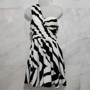 Vestido Express de un hombro estampado cebra talla 4 nuevo con etiquetas a rayas fruncido - Imagen 1 de 9