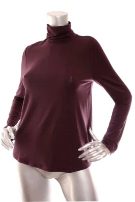 NEW Eileen Fisher Fine Jersey Scrunch Neck Slim Fit Basic Length Top Cassis - Image 1 of 4
