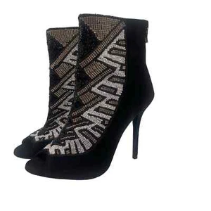 Balmain x H&M Peep-Toe Crystal Beaded Heel Boots Sz Eu 39 / US 8 - Picture 1 of 17