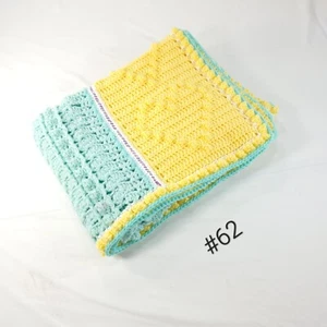 Vintage Handmade Afghan Blanket 3-Stripe Crochet Knit 27x46 Purple Yellow Blue - Picture 1 of 7