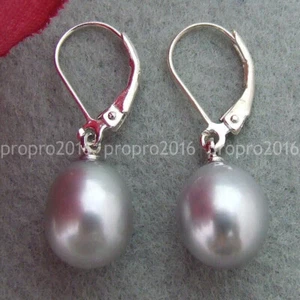 Natural Silver Gray Freshwater Baroque Teardrop Pearl Dangle Leverback Earrings - Picture 1 of 10