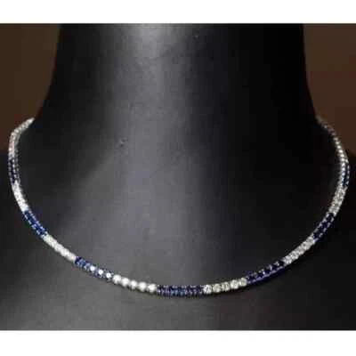 Collar gargantilla redonda de zafiro creado en laboratorio de 10 quilates para mujer acabado en oro blanco de 14 quilates Foto 1 de 4