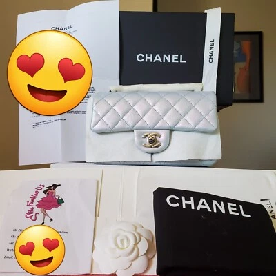 Chanel Classic mini Rectangular  Irridescebt blue Calfskin Silver Hw Bag Receipt - Image 1 of 4